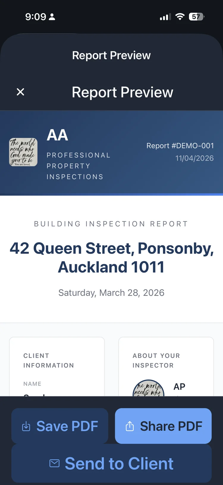 InspectPro professional building inspection report preview